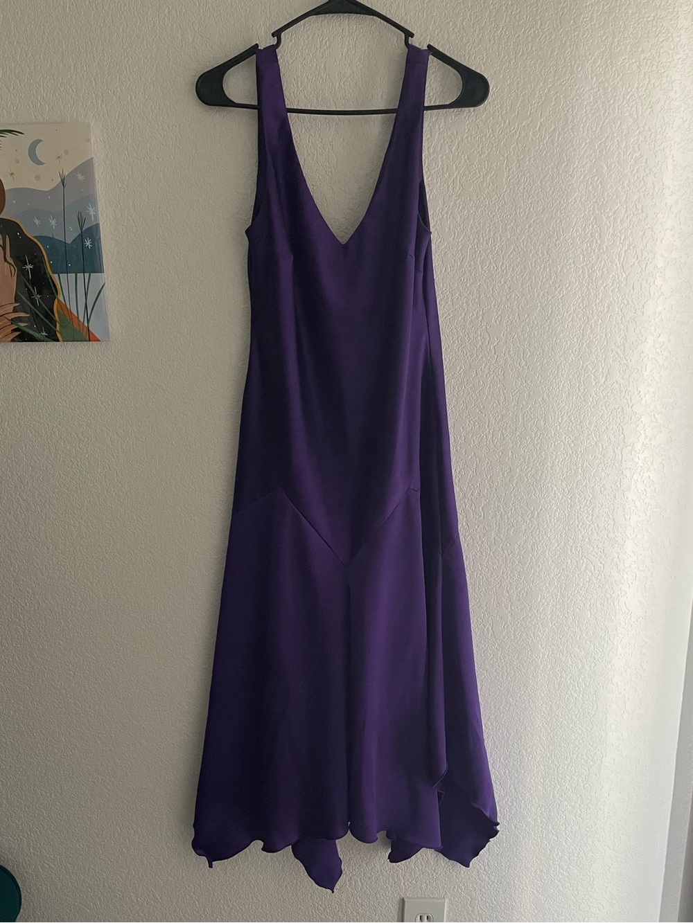 Deep Purple Vintage Satin Drop Waist Midi Dress with Asymmetrical Hem